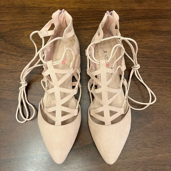 Lace Up Blush Suede Flats - Picture 2 of 8